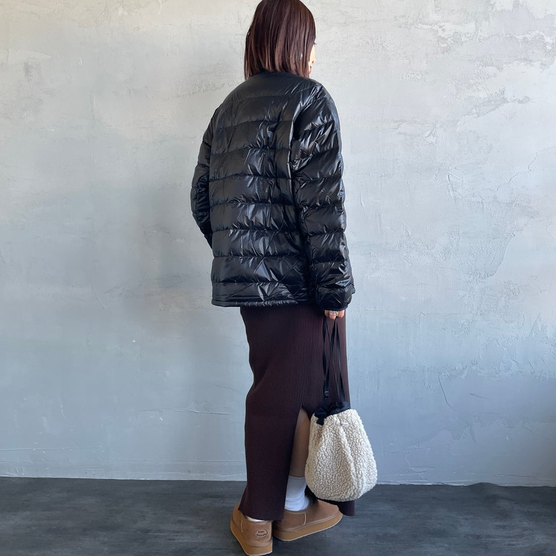 NANGA [ナンガ] 7デイズインナーダウンカーディガン [N2530-0I061A] BLK &&モデル身長：159cm 着用サイズ：S&&