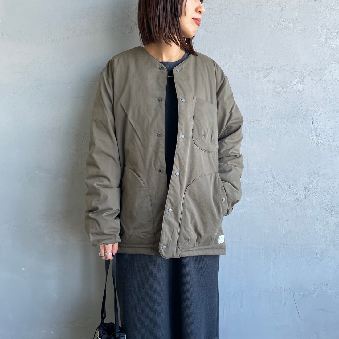 NANGA [ナンガ] ヒノックリップストップインナーダウンカーディガン [ND2441-1M300] AMG &&モデル身長：159cm 着用サイズ：S&&