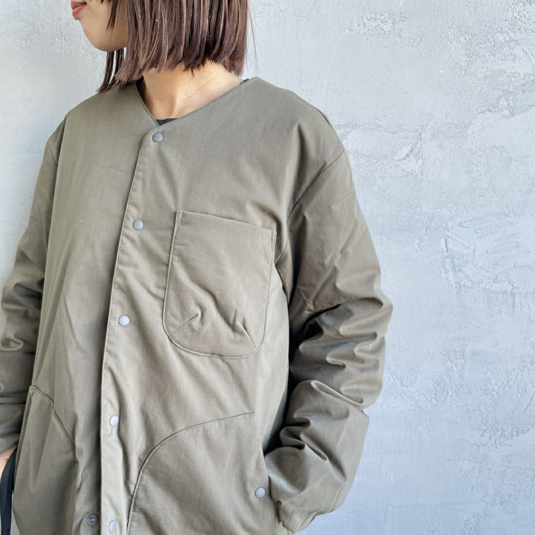 NANGA [ナンガ] ヒノックリップストップインナーダウンカーディガン [ND2441-1M300] AMG &&モデル身長：159cm 着用サイズ：S&&