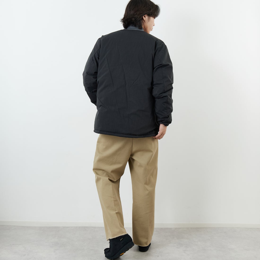 NANGA [ナンガ] ヒノックリップストップインナーダウンカーディガン [ND2441-1M300] BLK &&モデル身長：179cm 着用サイズ：L&&