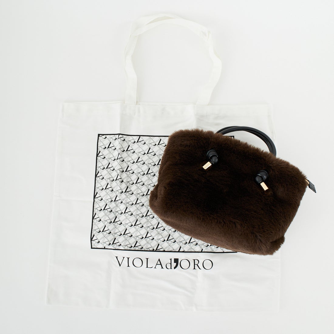 VIOLAd'ORO [ヴィオラドーロ] ELMO エコファーバッグ [V-8763] D.BROWN/BK