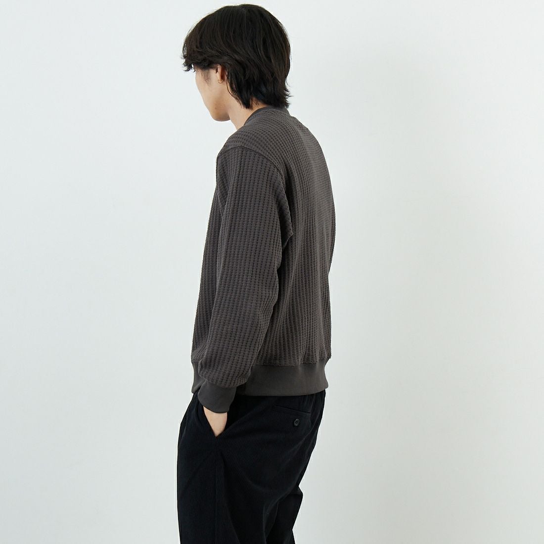 SLICK [スリック] ビッグワッフル クルーネックプルオーバー [5131014] 720 COAL B &&モデル身長：179cm 着用サイズ：1&&