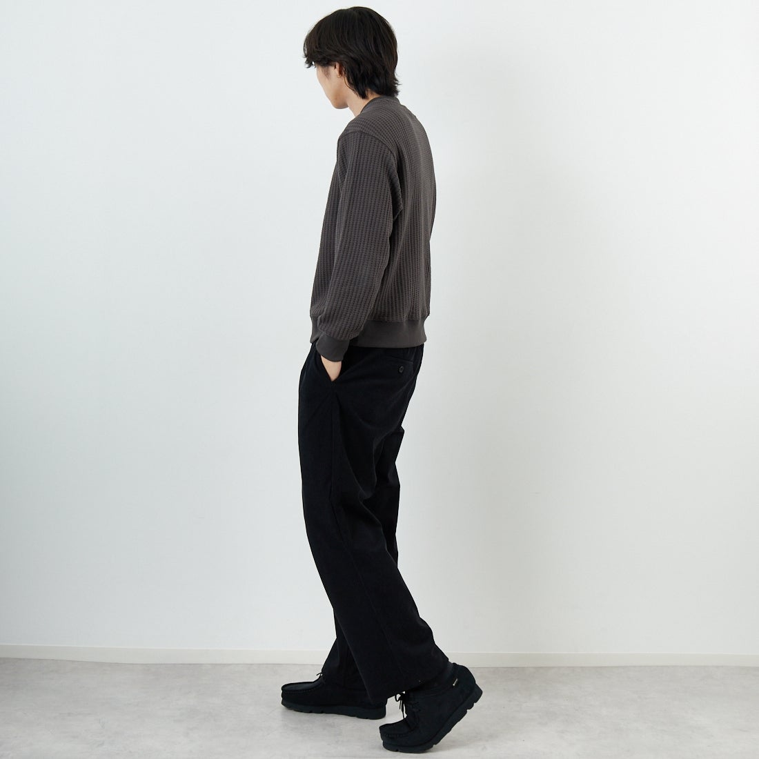SLICK [スリック] ビッグワッフル クルーネックプルオーバー [5131014] 720 COAL B &&モデル身長：179cm 着用サイズ：1&&