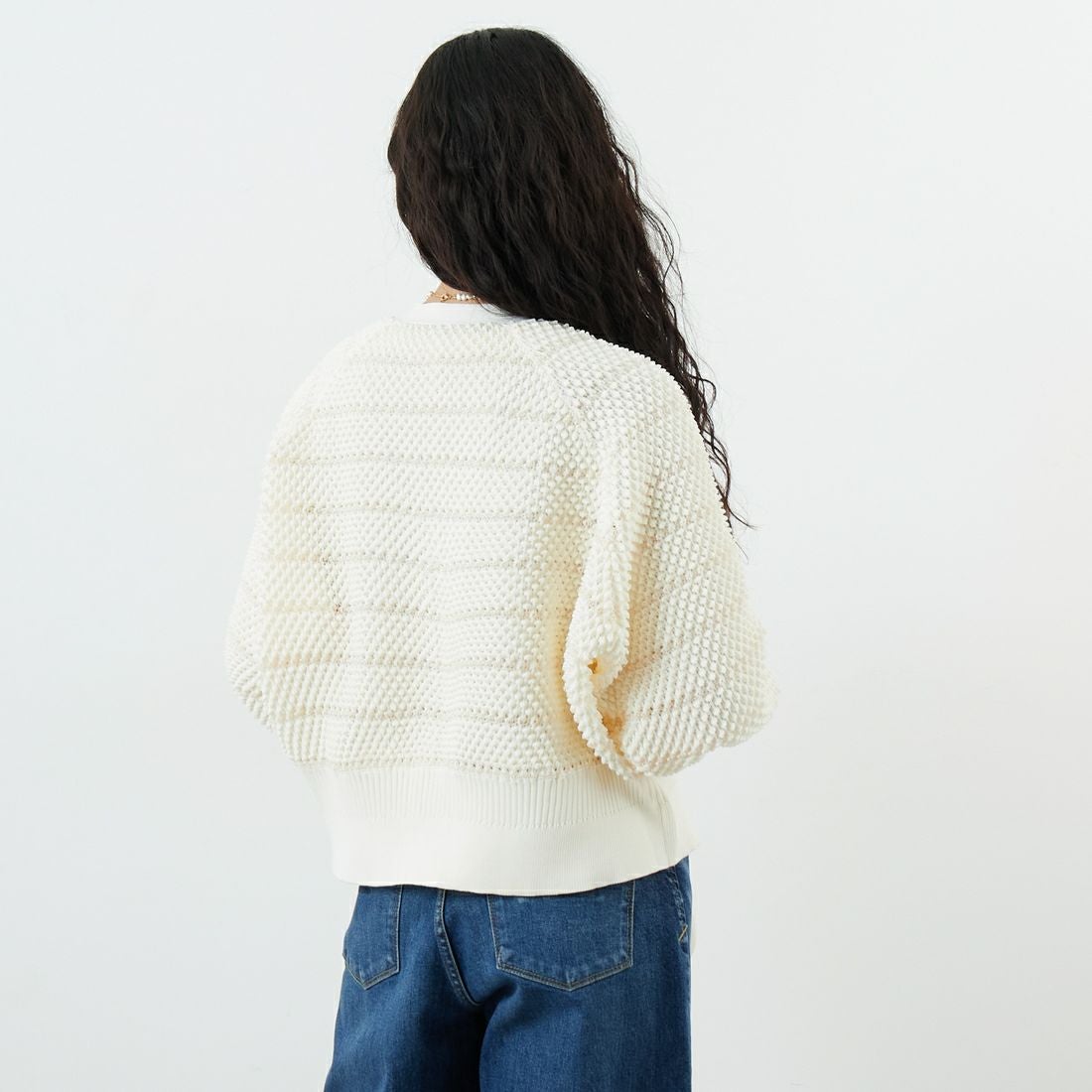 DIGNITE COLLIER [ディニテコリエ] ワッフルシアーニットカーディガン [80256145] 009 ｵﾌ &&モデル身長：162cm 着用サイズ：F&&