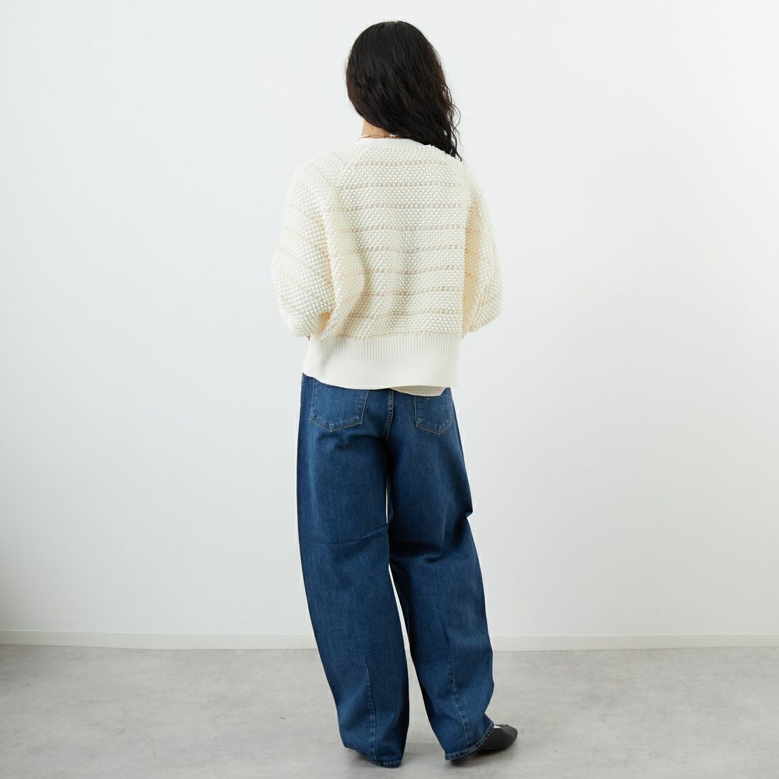 DIGNITE COLLIER [ディニテコリエ] ワッフルシアーニットカーディガン [80256145] 009 ｵﾌ &&モデル身長：162cm 着用サイズ：F&&