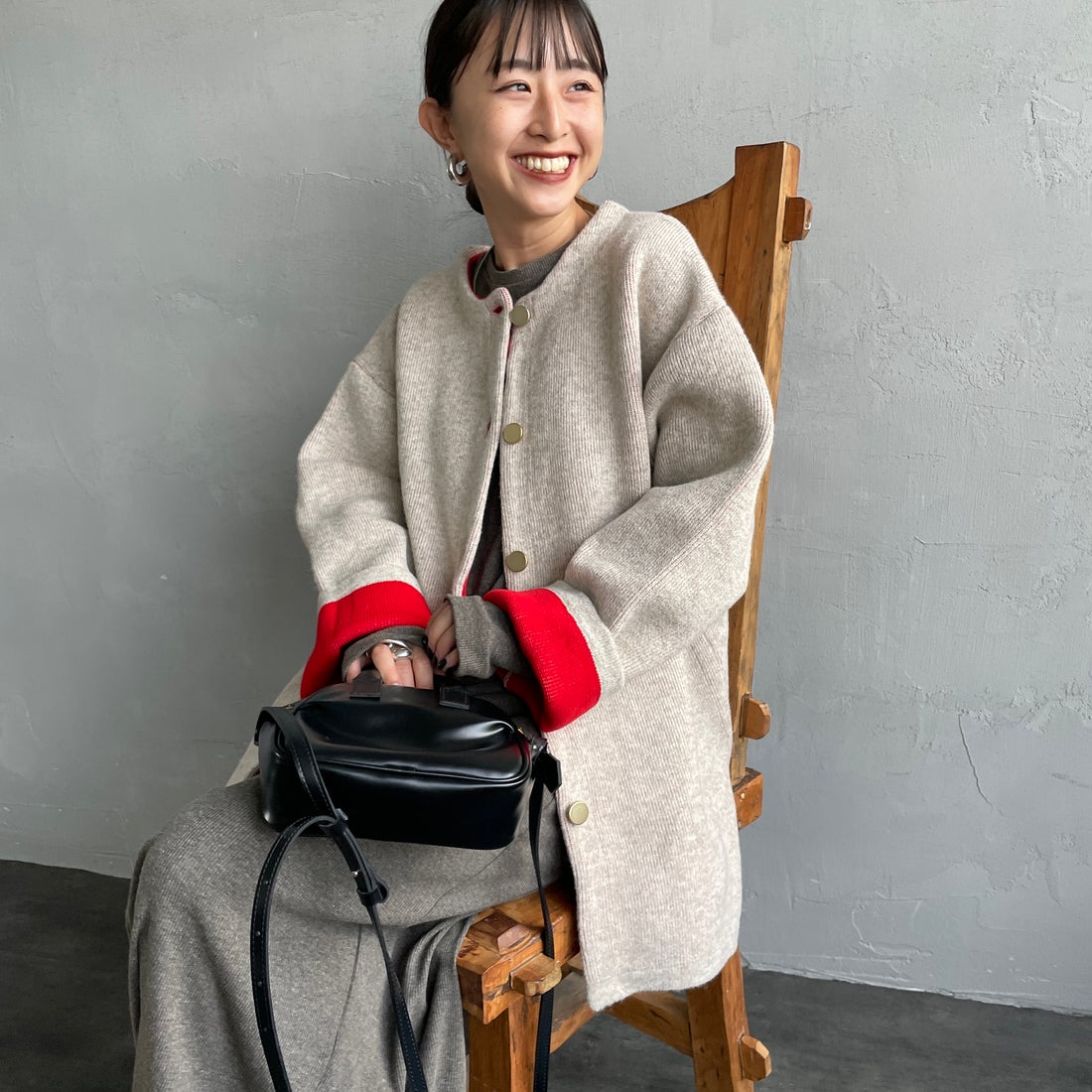 22 BEG/RED&&モデル身長：150cm 着用サイズ：F&&