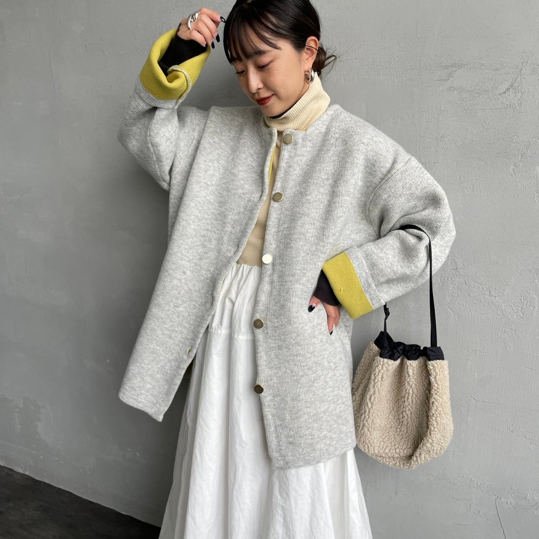 07 GRY/YEL&&モデル身長：150cm 着用サイズ：F&&