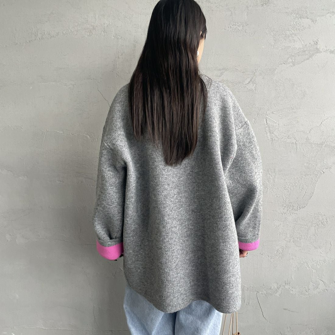 Maison de L'allure [メゾン ドゥ ラリュール] ダブルフェイスニットコート [M24131036] 08 CCL/PNK &&モデル身長：150cm 着用サイズ：F&&