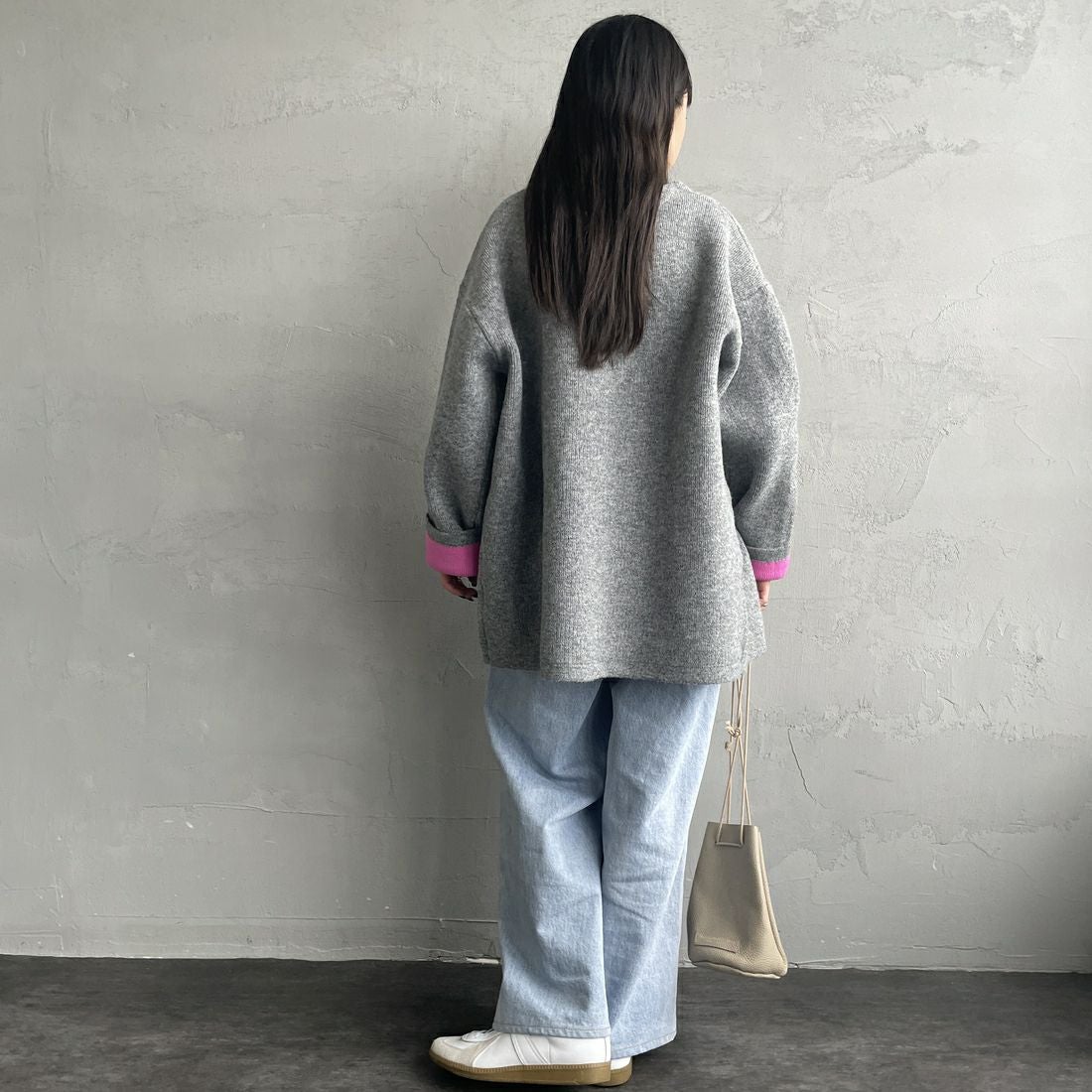 Maison de L'allure [メゾン ドゥ ラリュール] ダブルフェイスニットコート [M24131036] 08 CCL/PNK &&モデル身長：150cm 着用サイズ：F&&