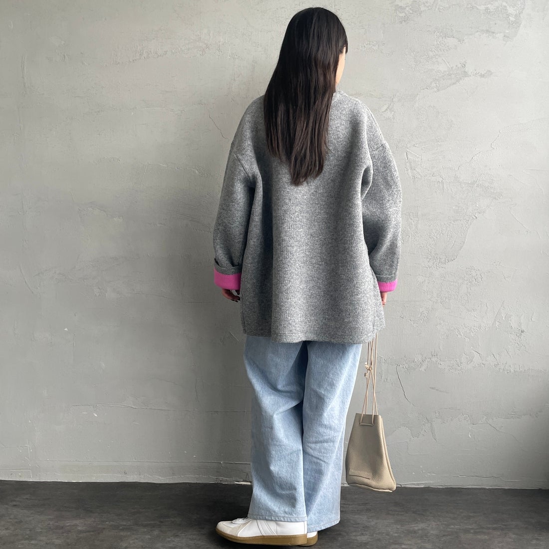 Maison de L'allure [メゾン ドゥ ラリュール] ダブルフェイスニットコート [M24131036] 08 CCL/PNK &&モデル身長：150cm 着用サイズ：F&&