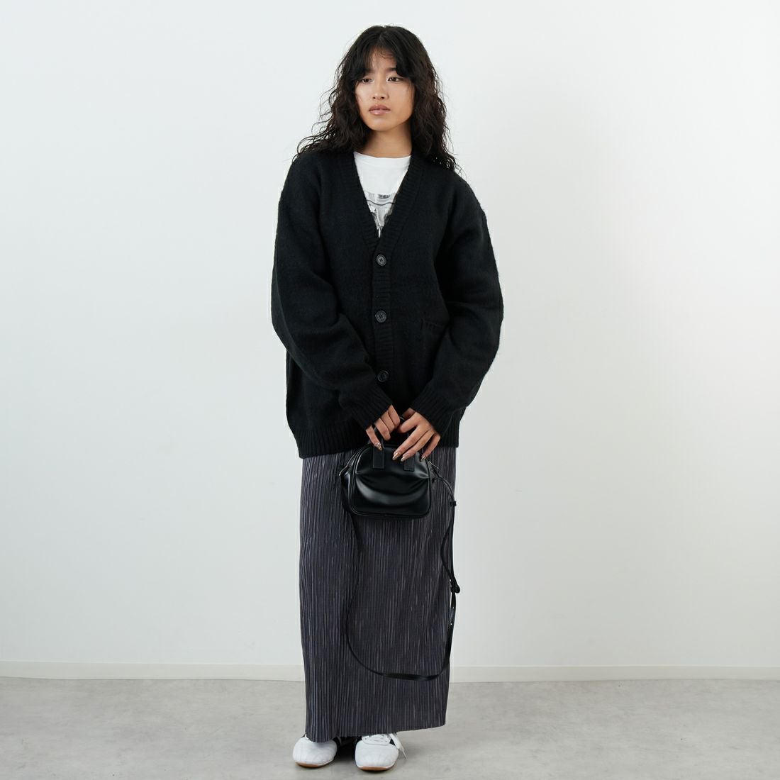 X-girl [エックスガール] フェイスジャガード ニットカーディガン [105253015006] BLACK &&モデル身長：162cm 着用サイズ：ONE SIZE&&