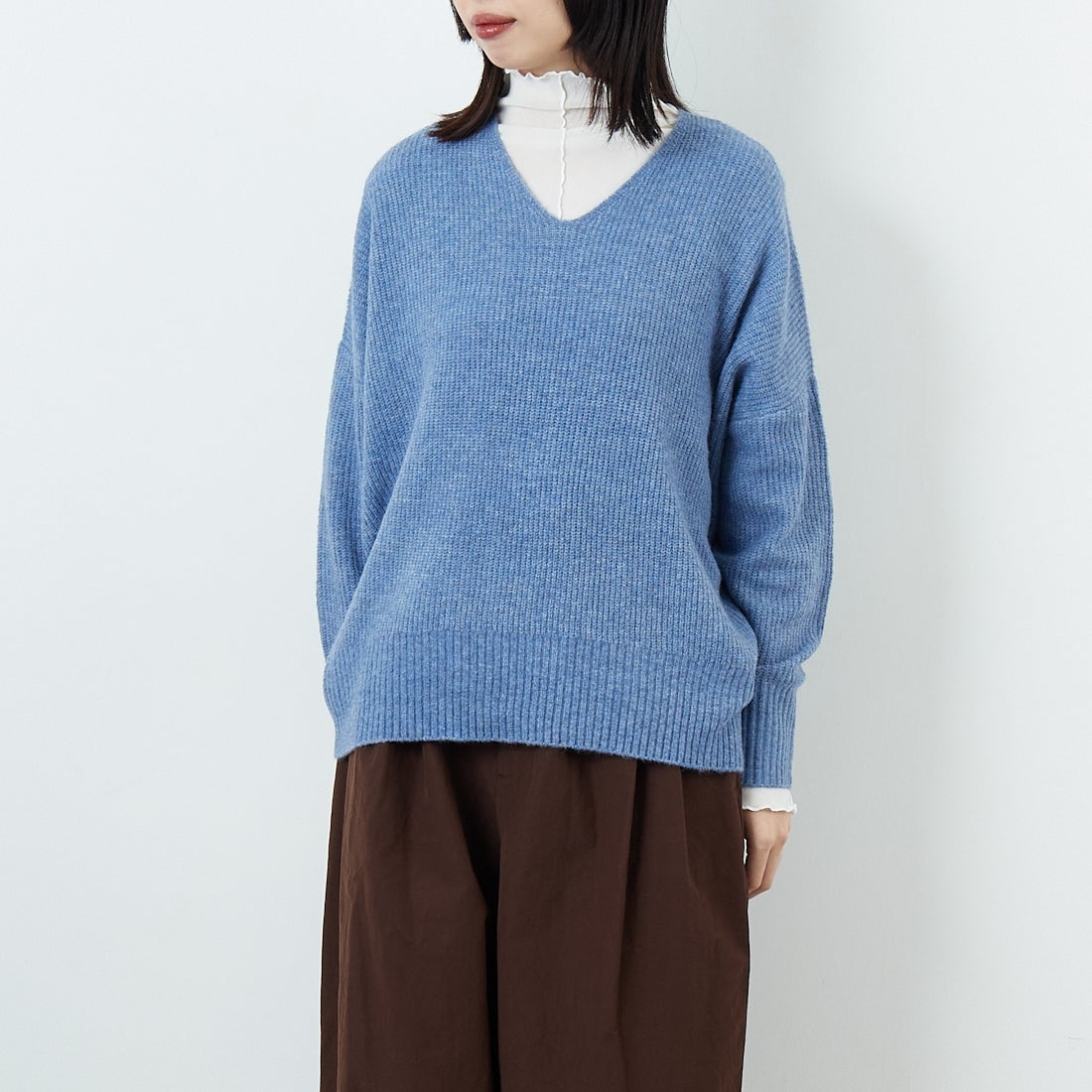 Jeans Factory Clothes [ジーンズファクトリークローズ] Vネックプルオーバー [998-18900] 85 ﾌﾞﾙｰ &&モデル身長：162cm 着用サイズ：F&&
