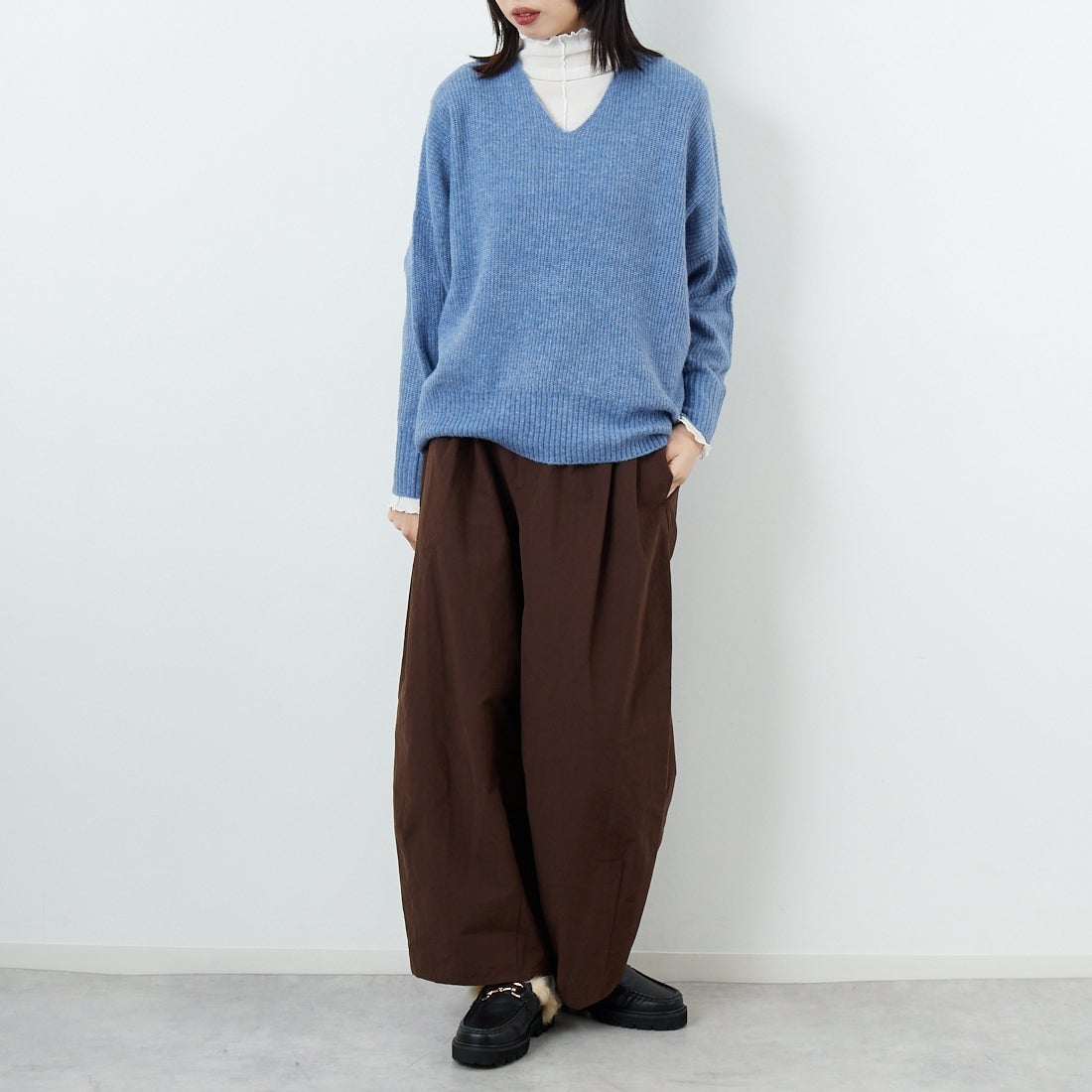Jeans Factory Clothes [ジーンズファクトリークローズ] Vネックプルオーバー [998-18900] 85 ﾌﾞﾙｰ &&モデル身長：162cm 着用サイズ：F&&