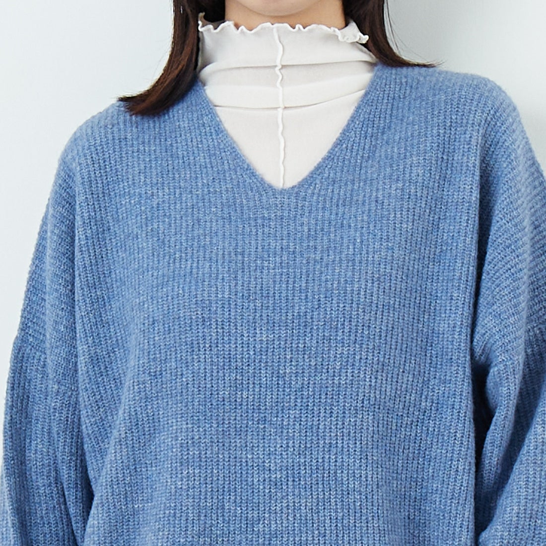 Jeans Factory Clothes [ジーンズファクトリークローズ] Vネックプルオーバー [998-18900] 85 ﾌﾞﾙｰ &&モデル身長：162cm 着用サイズ：F&&