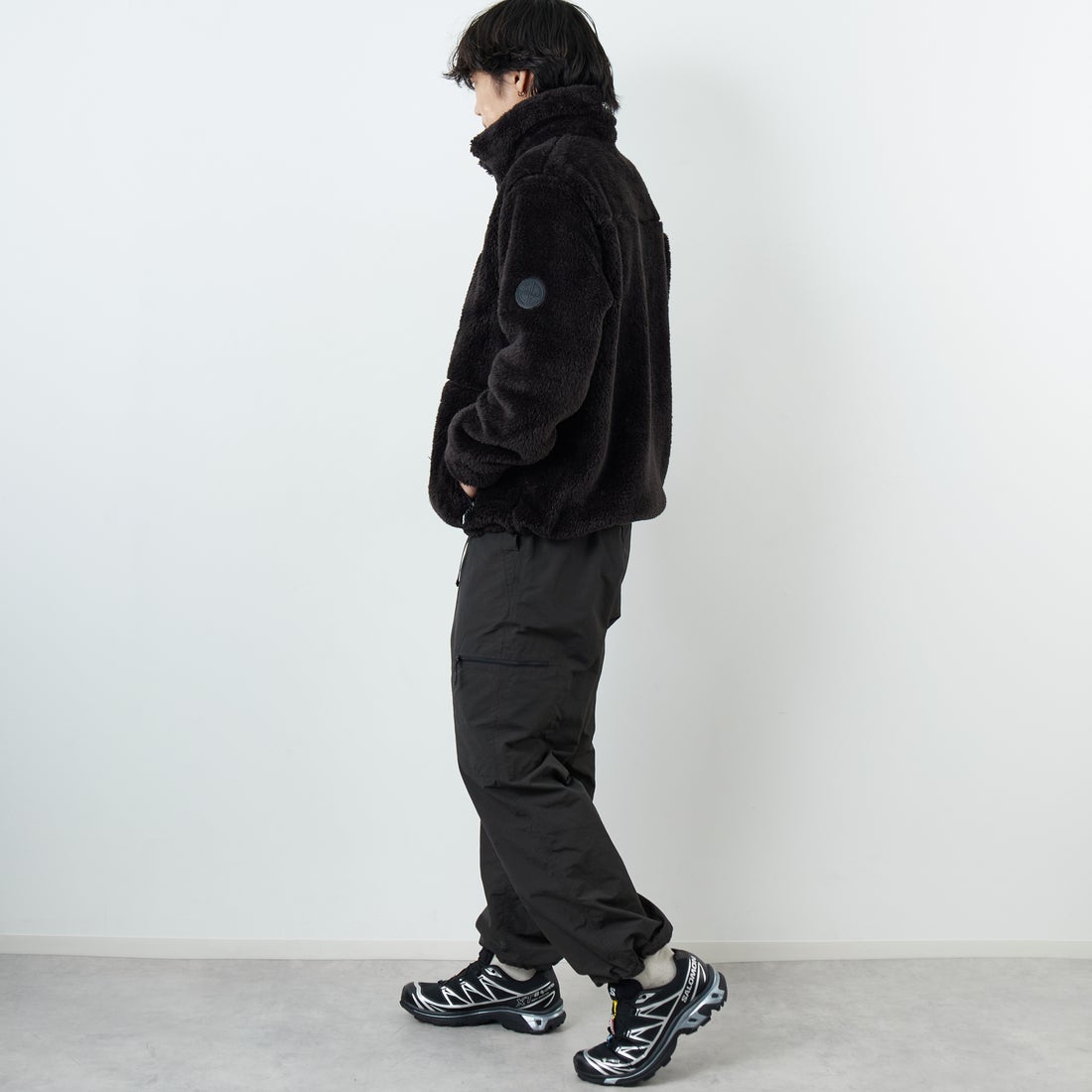 +phenix [プラスフェニックス] ボア フリースジャケット [POO-25083IN-JF] BLACK &&モデル身長：179cm 着用サイズ：XL&&