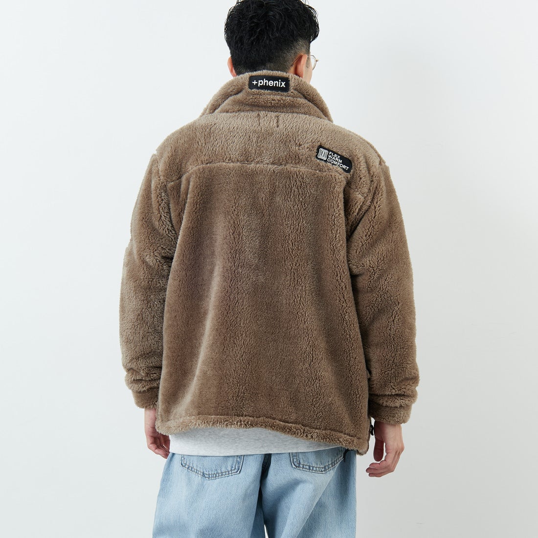 +phenix [プラスフェニックス] ボア フリースジャケット [POO-25083IN-JF] BEIGE &&モデル身長：168cm 着用サイズ：M&&
