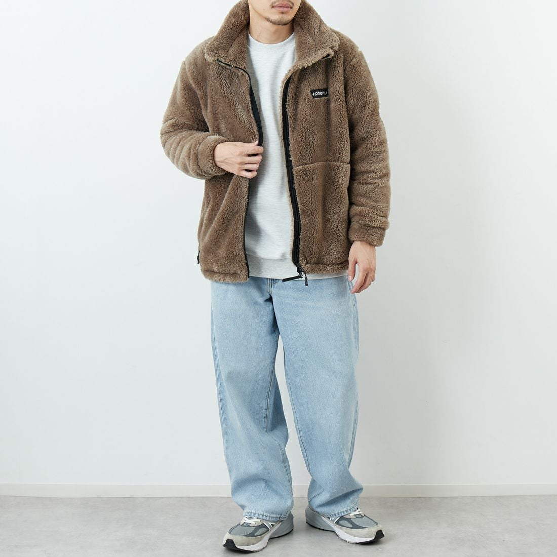 +phenix [プラスフェニックス] ボア フリースジャケット [POO-25083IN-JF] BEIGE &&モデル身長：168cm 着用サイズ：M&&