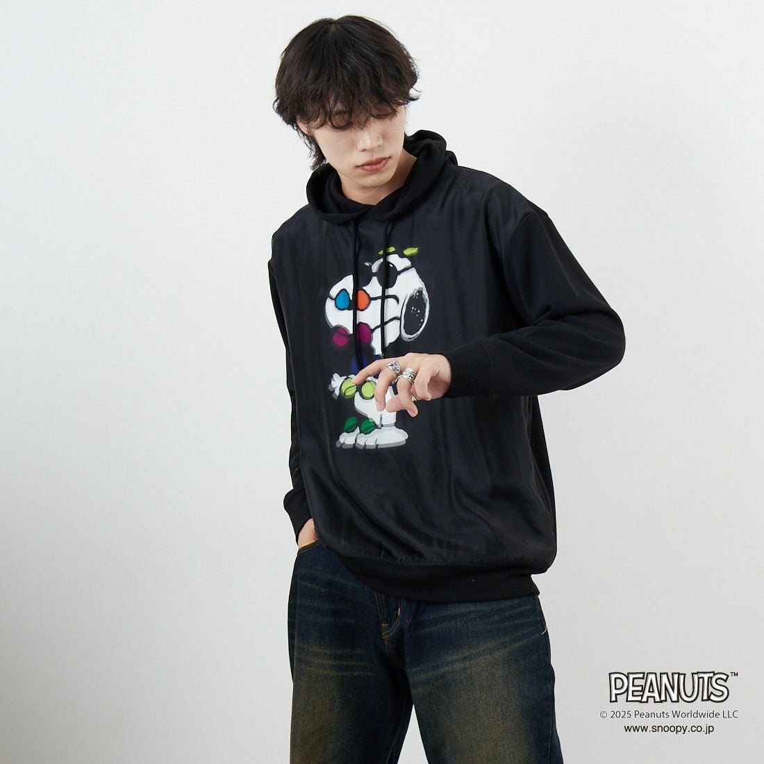 TRIPPY MIKIO ART [トリッピーミキオアート] SNOOPY サングラス フーディ [TR-059] BLACK &&モデル身長：179cm 着用サイズ：M&&