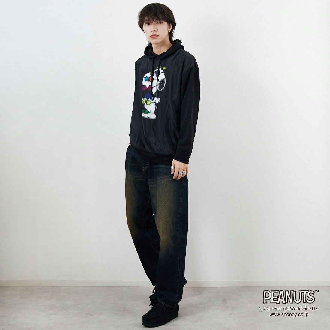 TRIPPY MIKIO ART [トリッピーミキオアート] SNOOPY サングラス フーディ [TR-059] BLACK &&モデル身長：179cm 着用サイズ：M&&