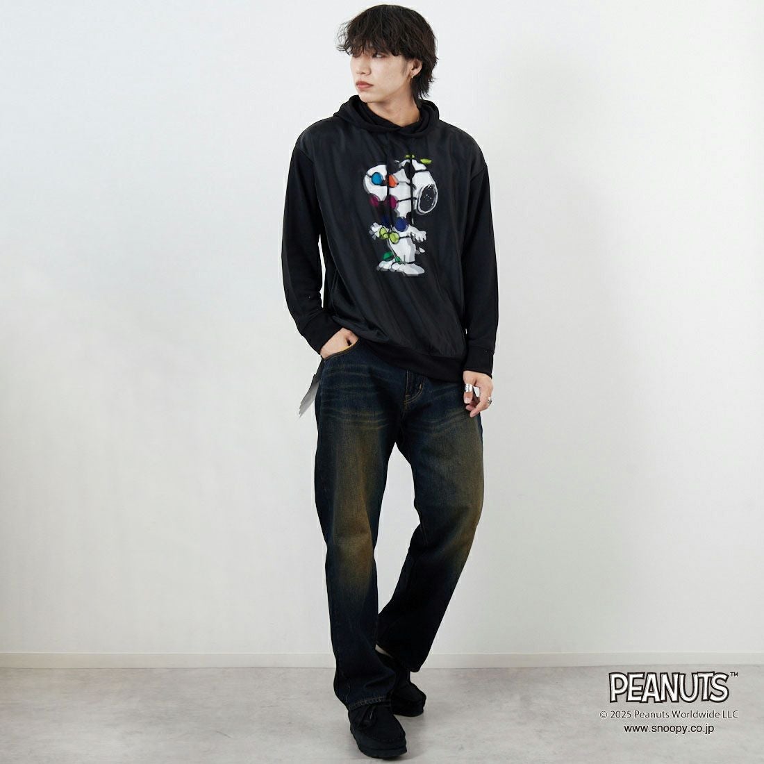 TRIPPY MIKIO ART [トリッピーミキオアート] SNOOPY サングラス フーディ [TR-059] BLACK &&モデル身長：179cm 着用サイズ：M&&