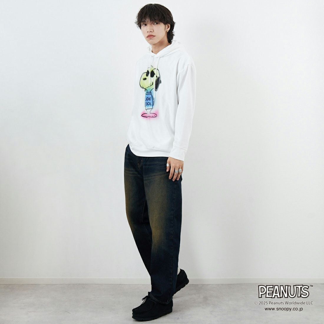 TRIPPY MIKIO ART [トリッピーミキオアート] SNOOPY ジョー・クール フーディ [TR-058] WHITE &&モデル身長：179cm 着用サイズ：M&&