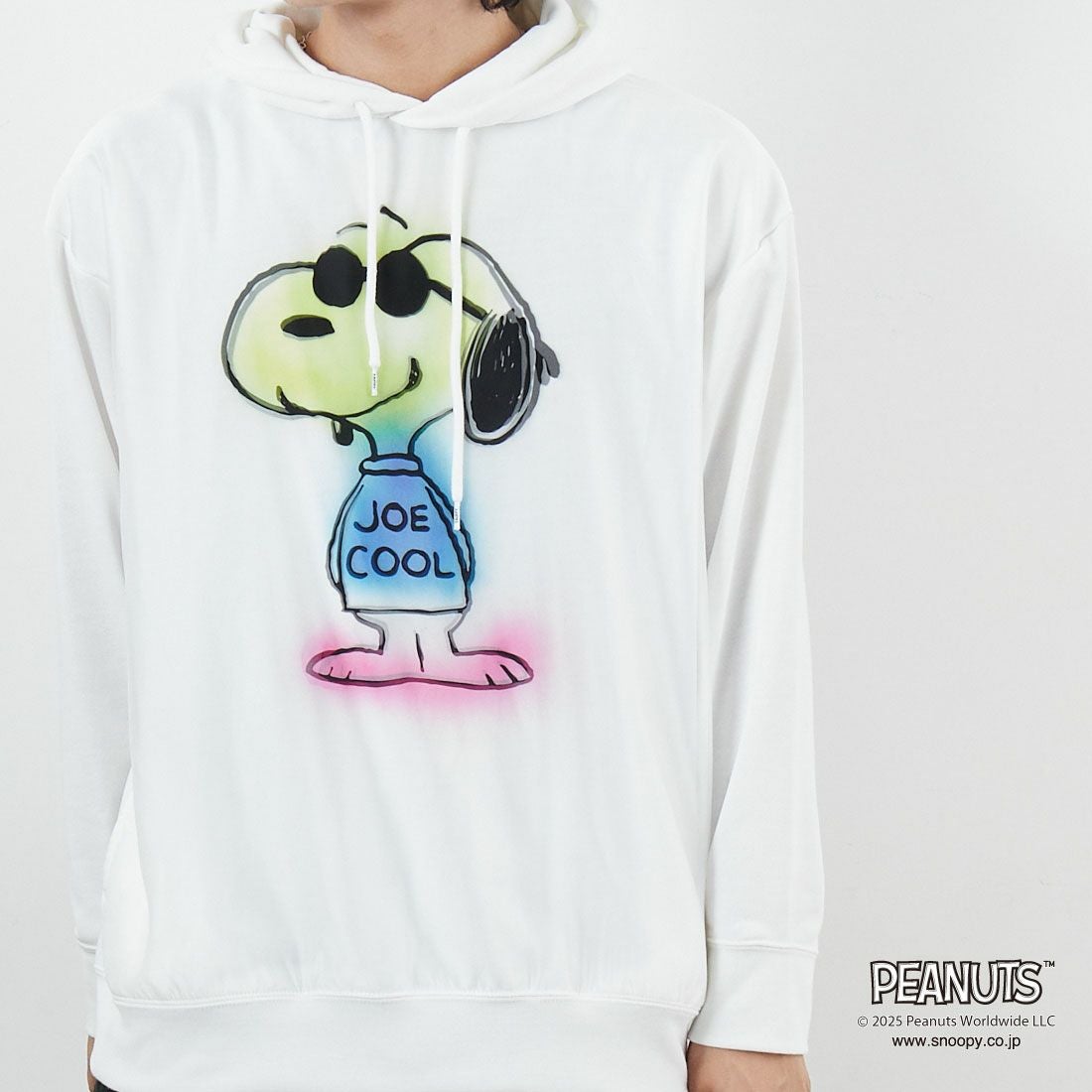 TRIPPY MIKIO ART [トリッピーミキオアート] SNOOPY ジョー・クール フーディ [TR-058] WHITE &&モデル身長：179cm 着用サイズ：M&&