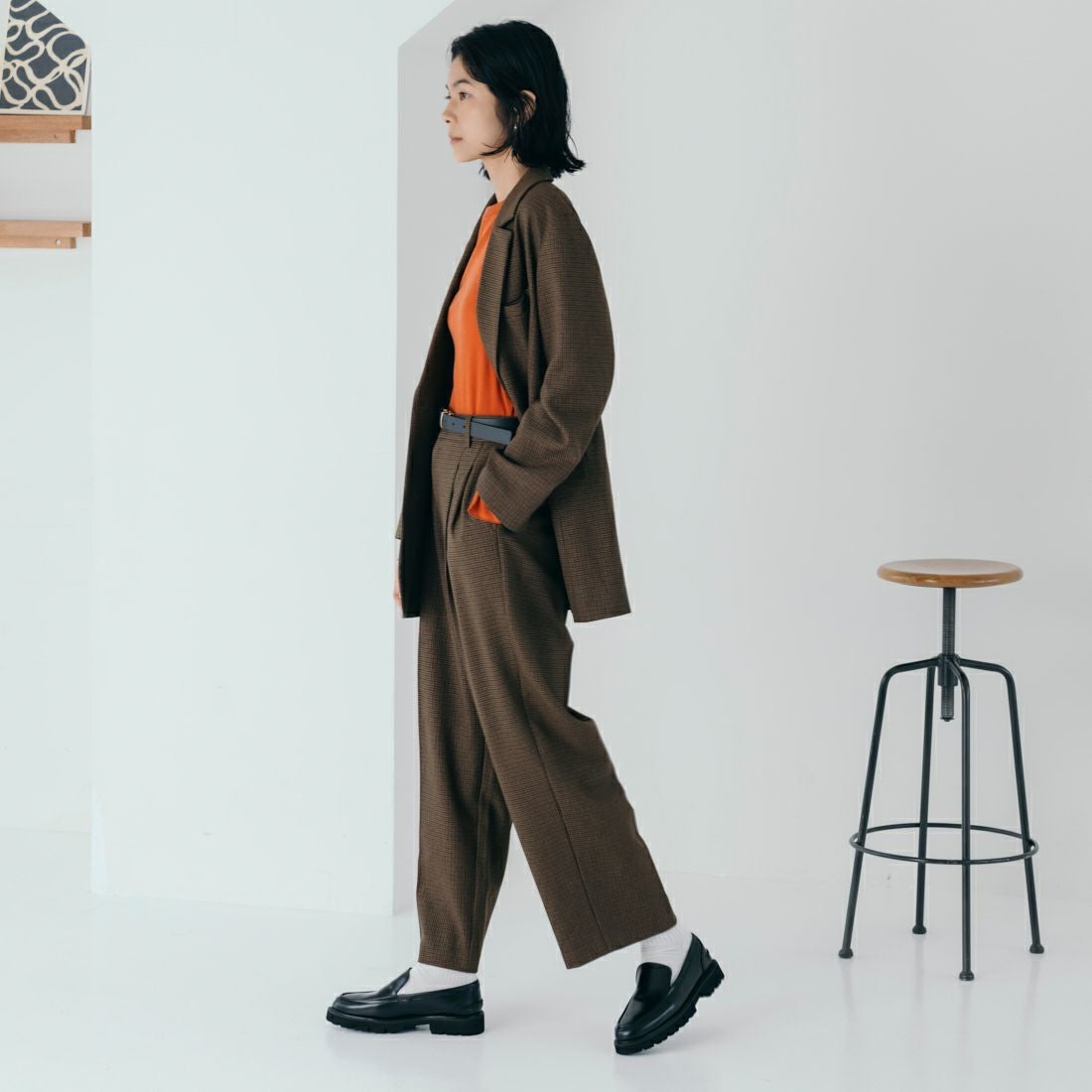 USINE [ユジーヌ] イージーケアウールライク 2タックワイドパンツ [21256060] 039 BRﾁｪｯｸ