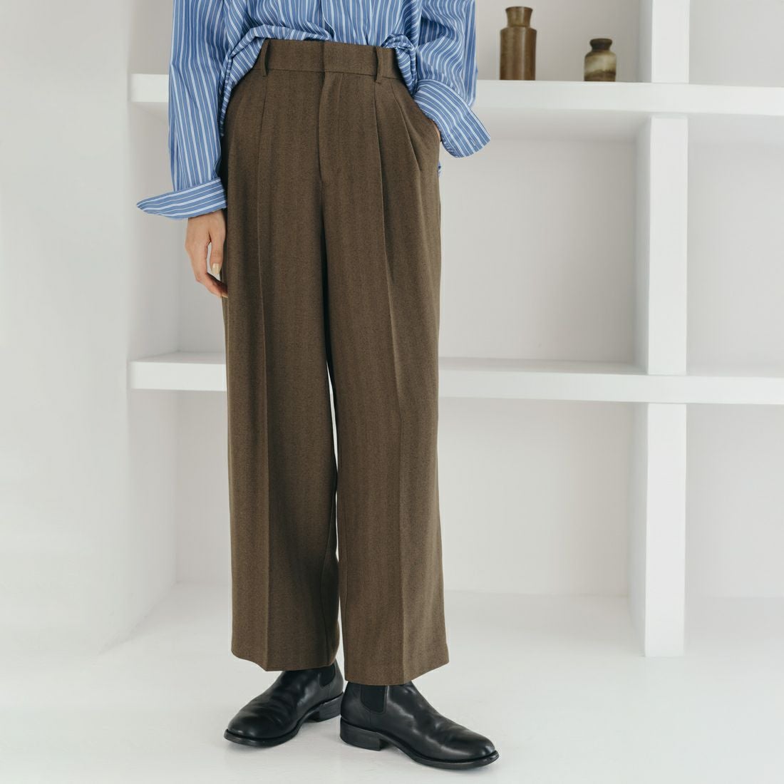 USINE [ユジーヌ] イージーケアウールライク 2タックワイドパンツ [21256060] 037 ﾌﾞﾗｳﾝ