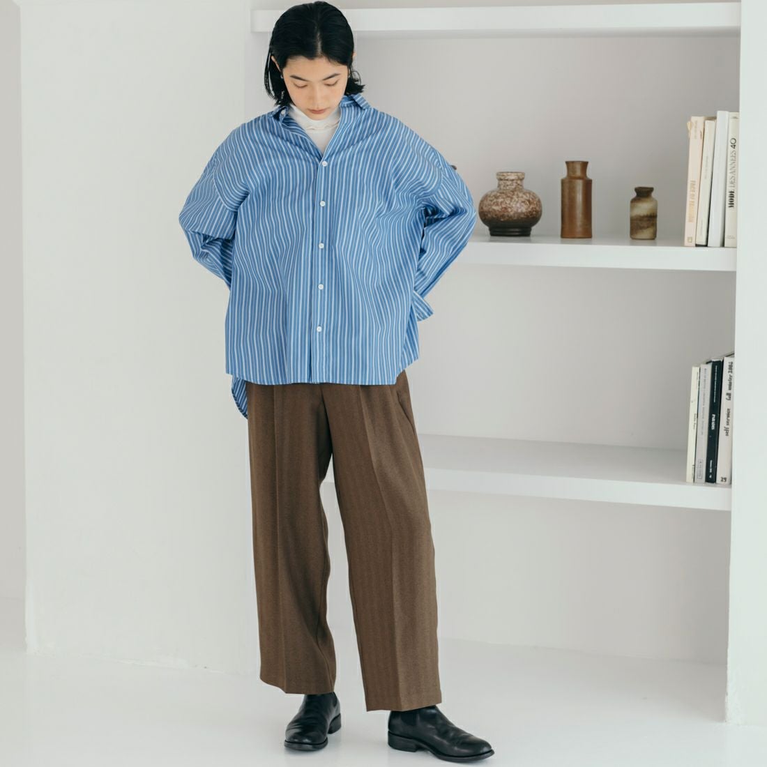 USINE [ユジーヌ] イージーケアウールライク 2タックワイドパンツ [21256060] 037 ﾌﾞﾗｳﾝ