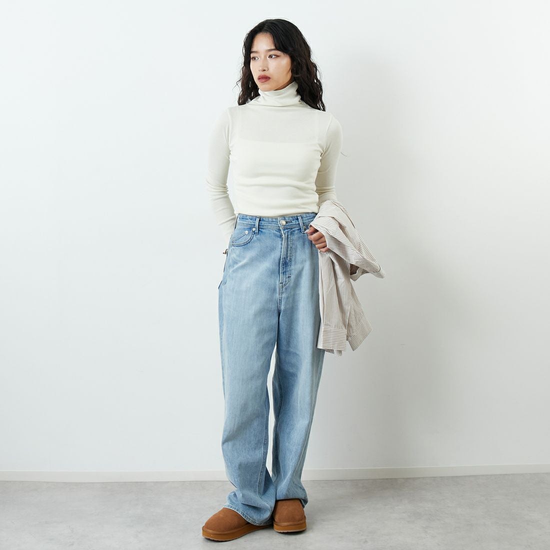 Jeans Factory Clothes [ジーンズファクトリークローズ] TCフライスボトルネックTシャツ [131824] 01 ｵﾌﾎﾜｲﾄ &&モデル身長：162cm 着用サイズ：F&&