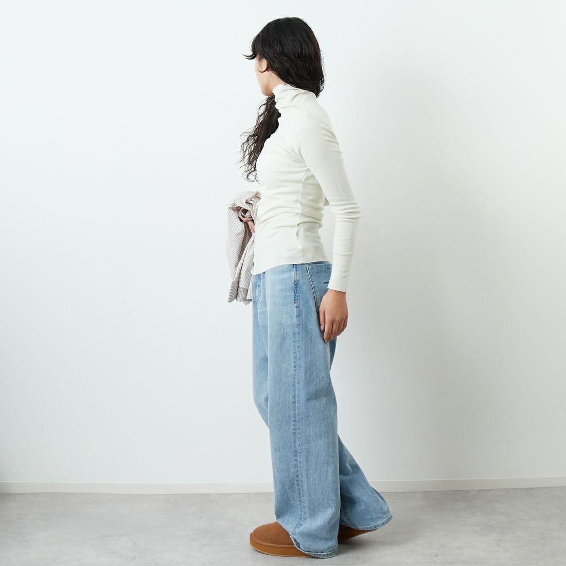Jeans Factory Clothes [ジーンズファクトリークローズ] TCフライスボトルネックTシャツ [131824] 01 ｵﾌﾎﾜｲﾄ &&モデル身長：162cm 着用サイズ：F&&