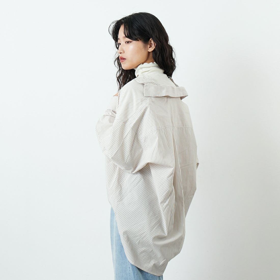 Jeans Factory Clothes [ジーンズファクトリークローズ] TCフライスボトルネックTシャツ [131824] 01 ｵﾌﾎﾜｲﾄ &&モデル身長：162cm 着用サイズ：F&&