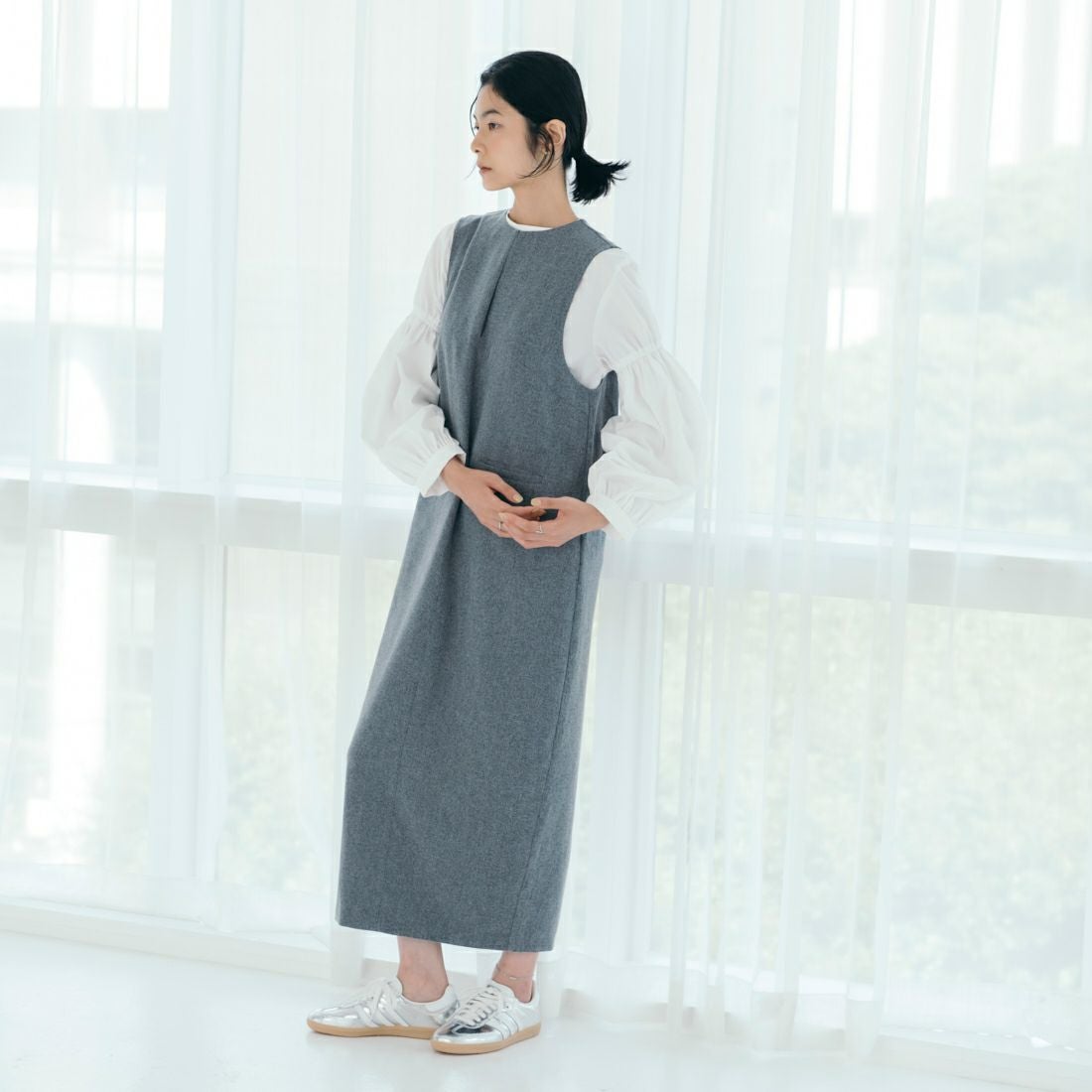 USINE [ユジーヌ] イージーケアキーネックジャンパースカート [21256063] 002 ｸﾞﾚｰ