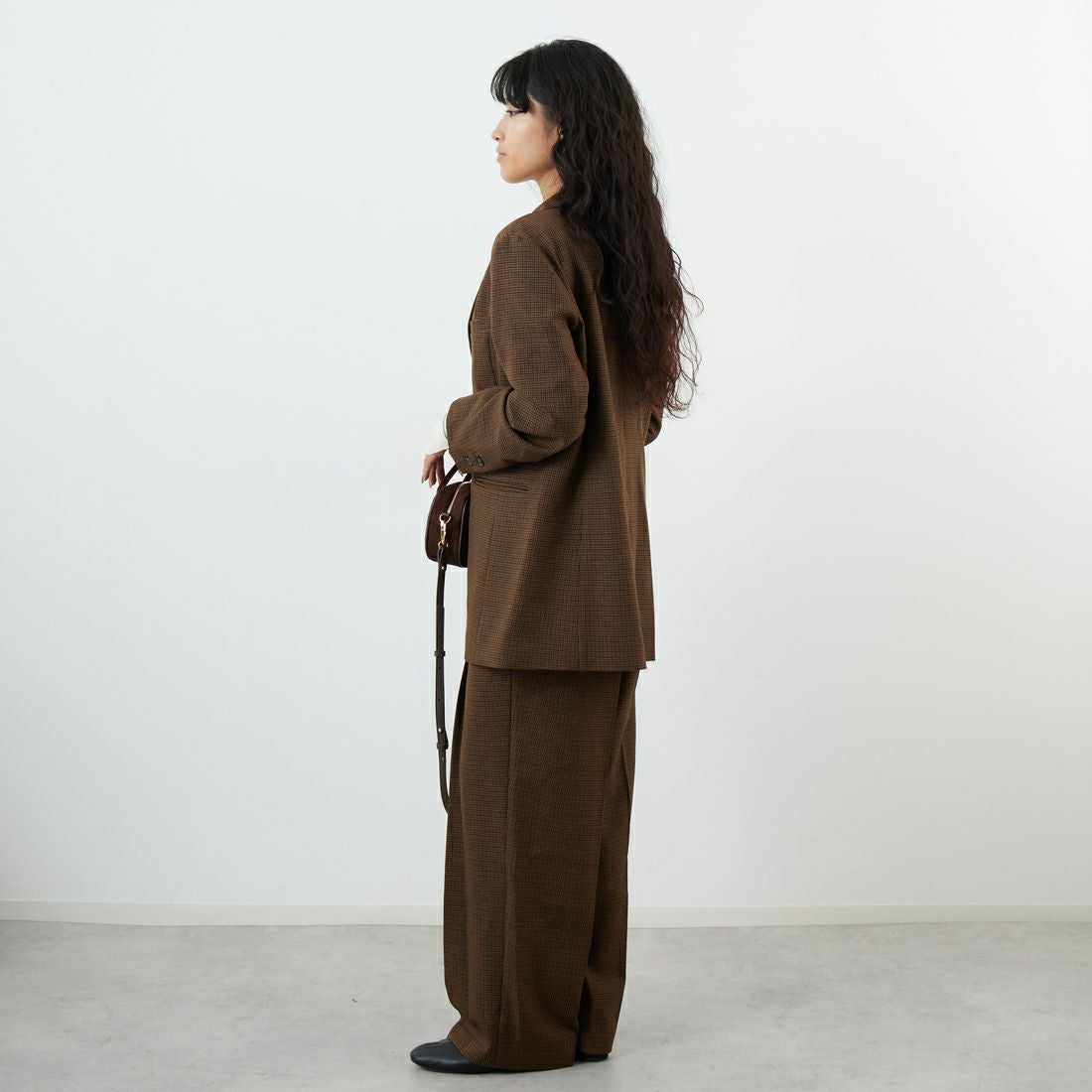 USINE [ユジーヌ] イージーケアウールライクジャケット [21256062] 039 BRﾁｪｯｸ &&モデル身長：162cm 着用サイズ：F&&