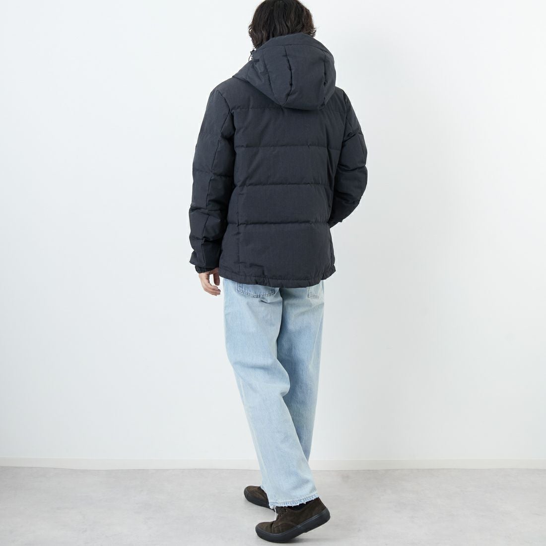 JEANSFACTORY × NANGA [ジーンズファクトリー × ナンガ] 別注 HINOC 難燃タフタダウンジャケット [JMP-254-031-JF] BLACK &&モデル身長：179cm 着用サイズ：XL&&