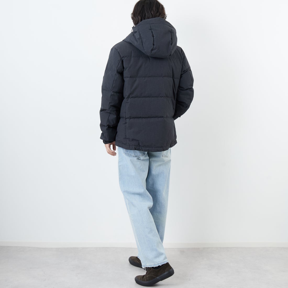 JEANSFACTORY × NANGA [ジーンズファクトリー × ナンガ] 別注 HINOC 難燃タフタダウンジャケット [JMP-254-031-JF] BLACK &&モデル身長：179cm 着用サイズ：XL&&