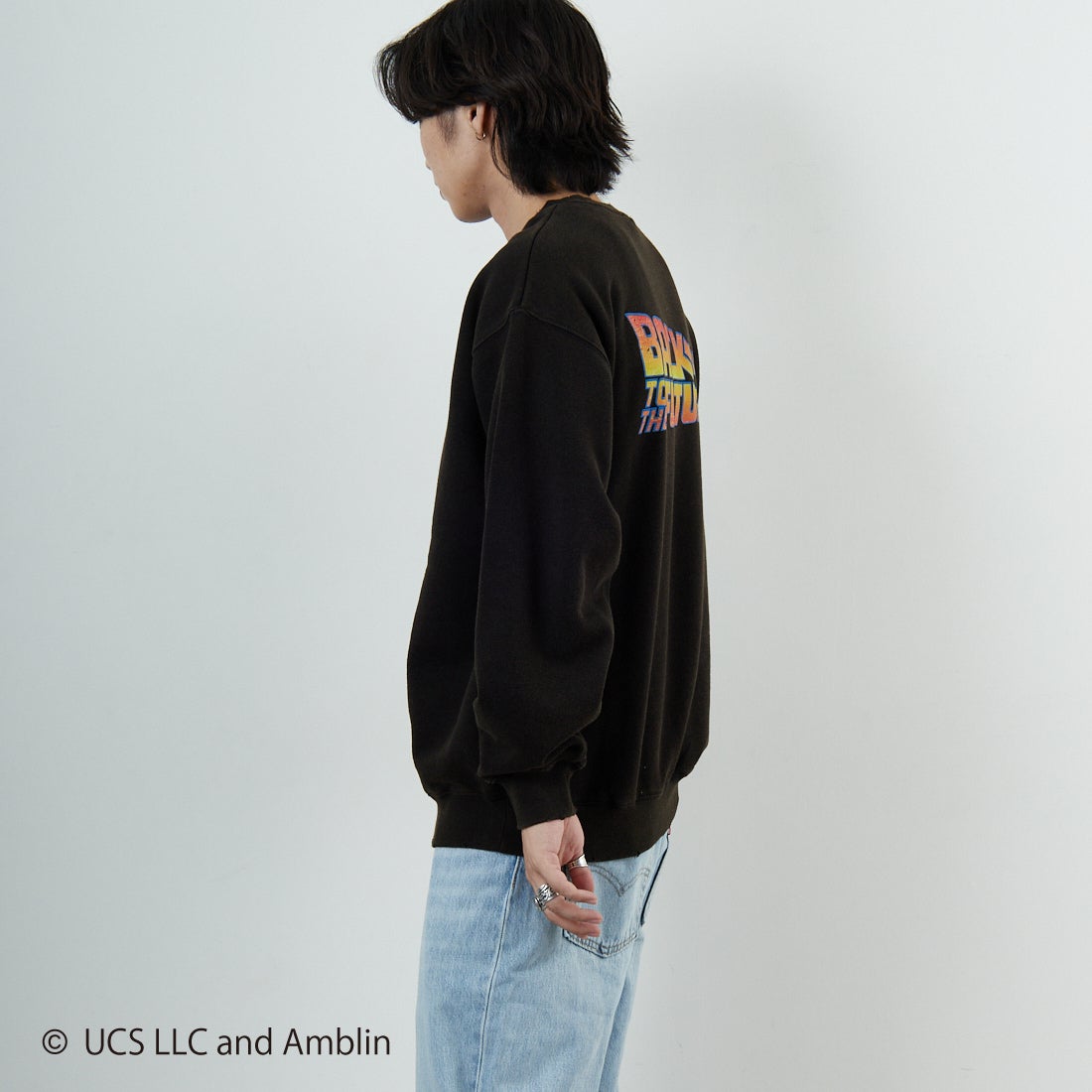Jeans Factory Clothes [ジーンズファクトリークローズ] ムービーダメージスウェット / BACK TO THE FUTURE [JFC-254-092] BTTF &&モデル身長：179cm 着用サイズ：L&&