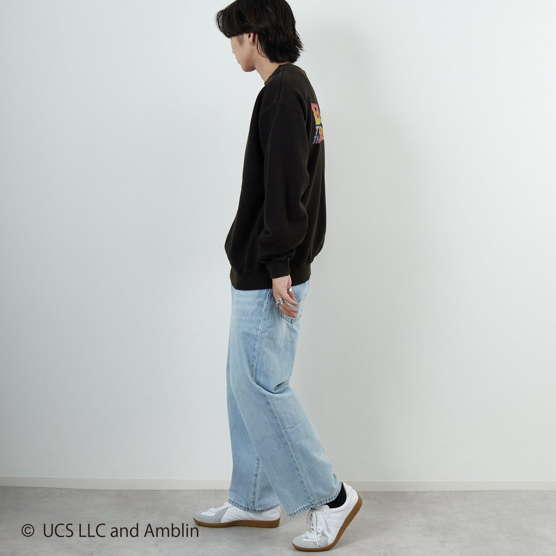 Jeans Factory Clothes [ジーンズファクトリークローズ] ムービーダメージスウェット / BACK TO THE FUTURE [JFC-254-092] BTTF &&モデル身長：179cm 着用サイズ：L&&