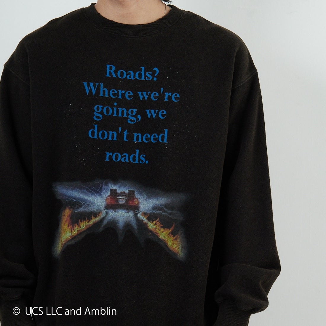 Jeans Factory Clothes [ジーンズファクトリークローズ] ムービーダメージスウェット / BACK TO THE FUTURE [JFC-254-092] BTTF &&モデル身長：179cm 着用サイズ：L&&