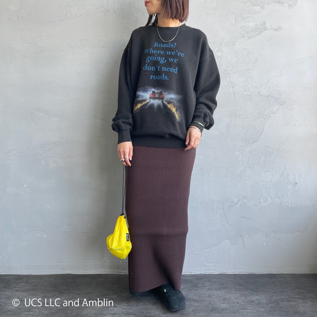 Jeans Factory Clothes [ジーンズファクトリークローズ] ムービーダメージスウェット / BACK TO THE FUTURE [JFC-254-092] BTTF &&モデル身長：158cm 着用サイズ：S&&