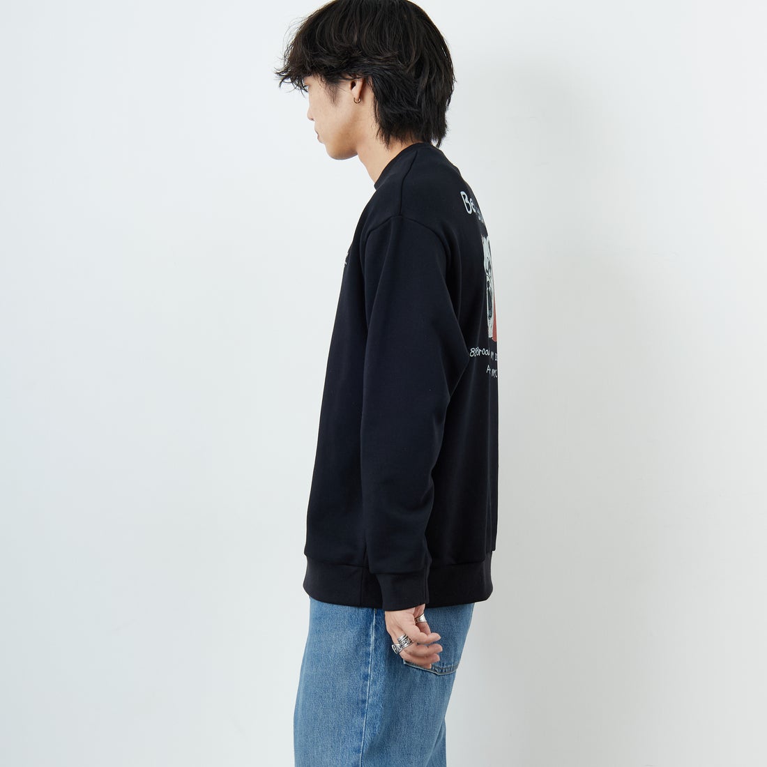 Ben Lenovitz [ベン レノビッツ] 別注 ドッグバックプリントスウェット [BL25F-001IN-JF] BLACK &&モデル身長：179cm 着用サイズ：L&&