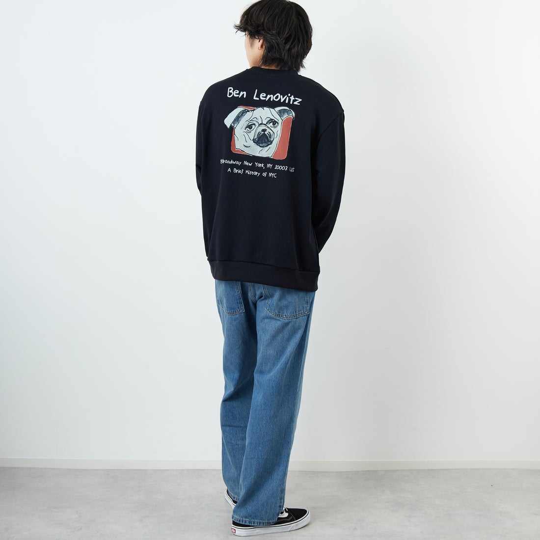 Ben Lenovitz [ベン レノビッツ] 別注 ドッグバックプリントスウェット [BL25F-001IN-JF] BLACK &&モデル身長：179cm 着用サイズ：L&&