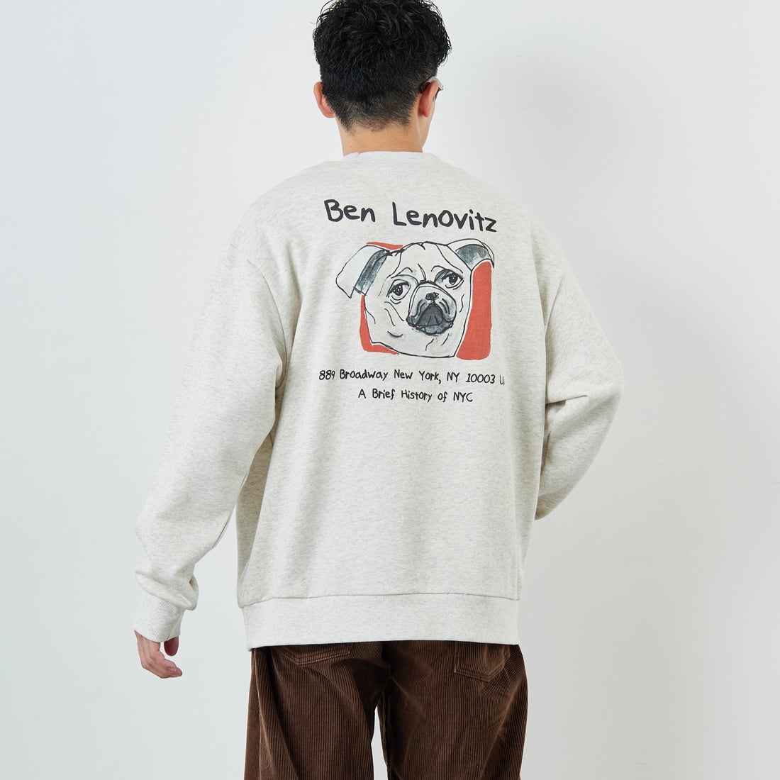 Ben Lenovitz [ベン レノビッツ] 別注 ドッグバックプリントスウェット [BL25F-001IN-JF] OATMEAL &&モデル身長：168cm 着用サイズ：L&&