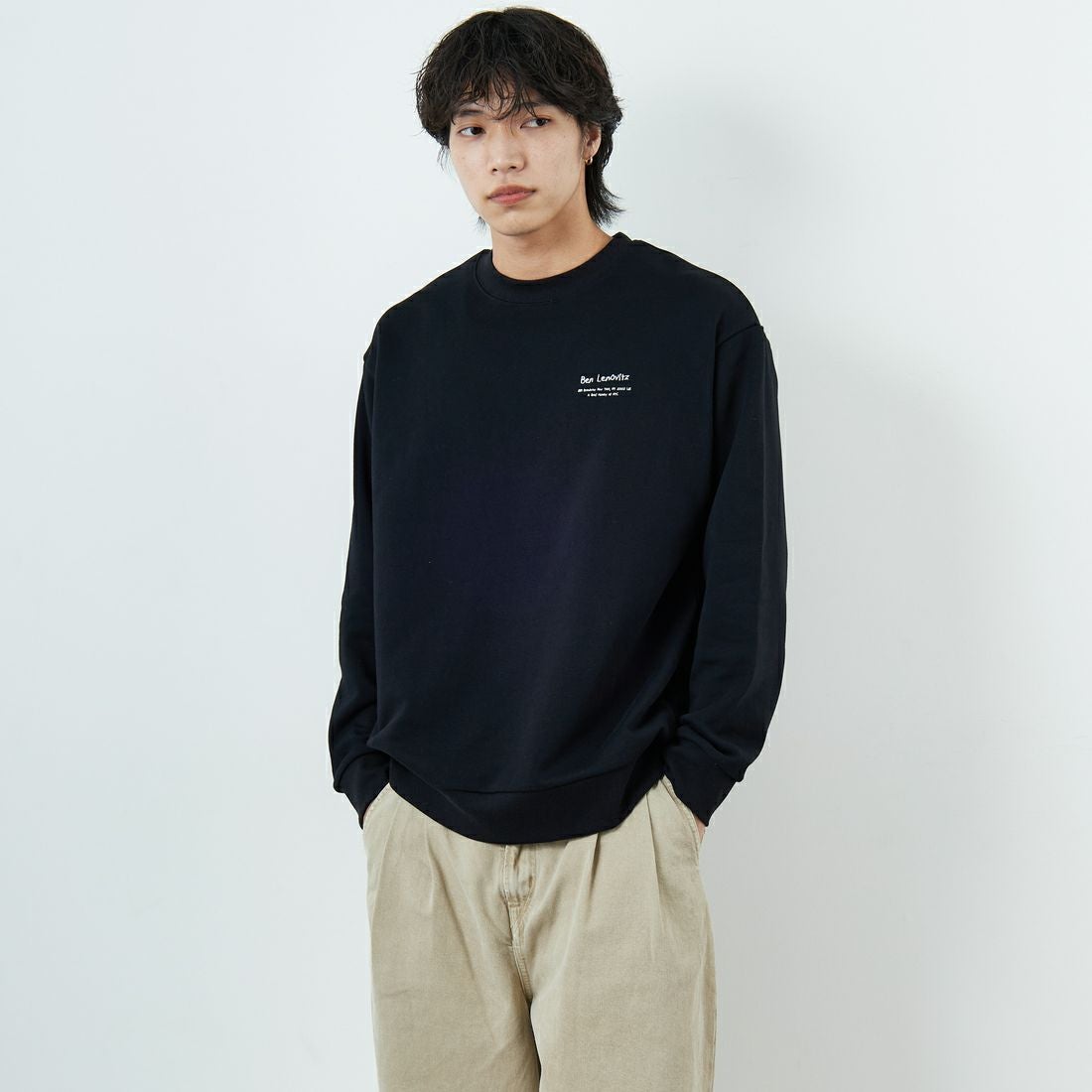 Ben Lenovitz [ベン レノビッツ] 別注 ドッグバックプリントスウェット [BL25F-002IN-JF] BLACK &&モデル身長：179cm 着用サイズ：L&&