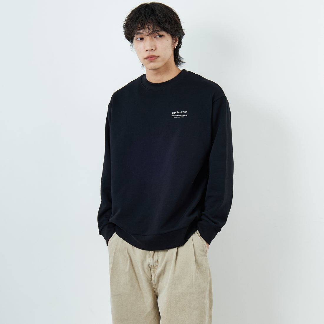 Ben Lenovitz [ベン レノビッツ] 別注 ドッグバックプリントスウェット [BL25F-002IN-JF] BLACK &&モデル身長：179cm 着用サイズ：L&&