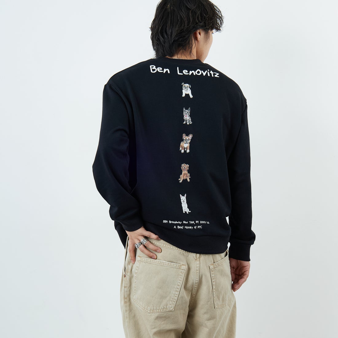 Ben Lenovitz [ベン レノビッツ] 別注 ドッグバックプリントスウェット [BL25F-002IN-JF] BLACK &&モデル身長：179cm 着用サイズ：L&&