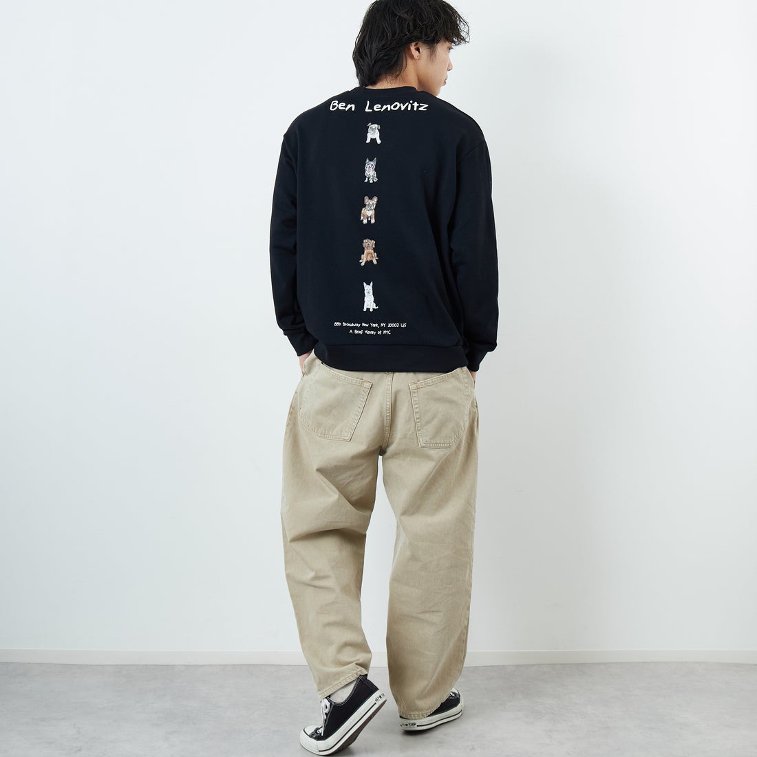 Ben Lenovitz [ベン レノビッツ] 別注 ドッグバックプリントスウェット [BL25F-002IN-JF] BLACK &&モデル身長：179cm 着用サイズ：L&&