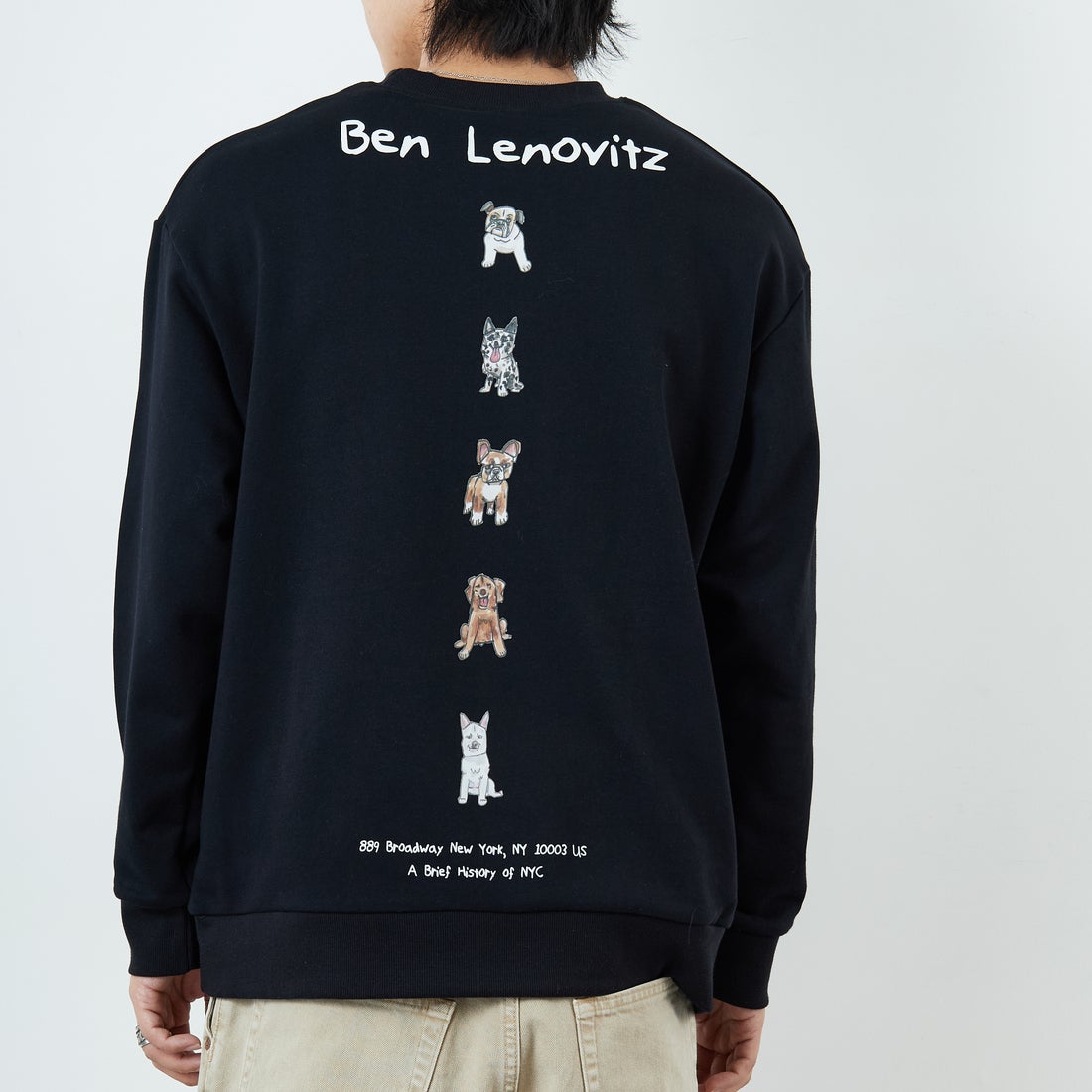 Ben Lenovitz [ベン レノビッツ] 別注 ドッグバックプリントスウェット [BL25F-002IN-JF] BLACK &&モデル身長：179cm 着用サイズ：L&&