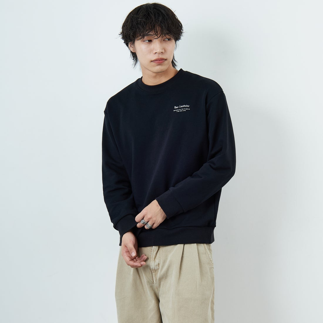 Ben Lenovitz [ベン レノビッツ] 別注 ドッグバックプリントスウェット [BL25F-002IN-JF] BLACK &&モデル身長：179cm 着用サイズ：M&&