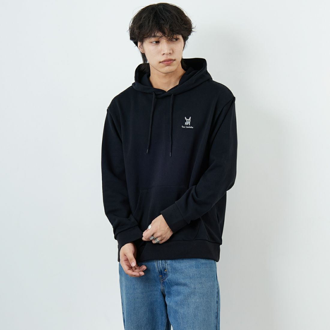 Ben Lenovitz [ベン レノビッツ] 別注 ドッグバックプリントスウェットパーカー [BL25F-004IN-JF] BLACK &&モデル身長：179cm 着用サイズ：L&&